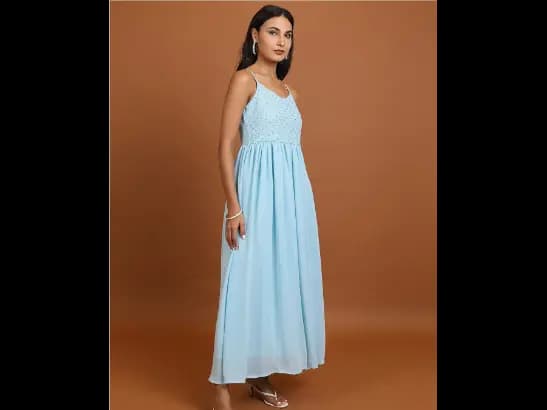 Blue Sequined Shoulder Strapped Maxi Dress (2)