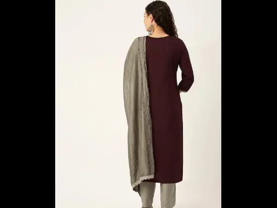 Women Maroon Ethnic Motifs Embroidered Kurta with Trousers & With Dupatta (3)