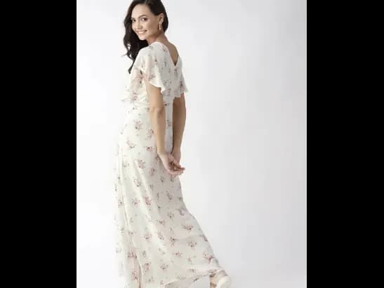 Off-White & Peach-Coloured Printed Maxi Dress (3)