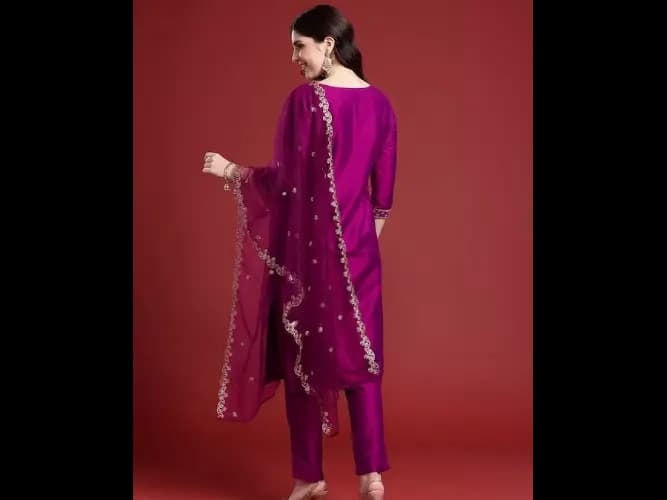 Ethnic Motifs Embroidered Regular Kurta with Trousers & With Dupatta (2)