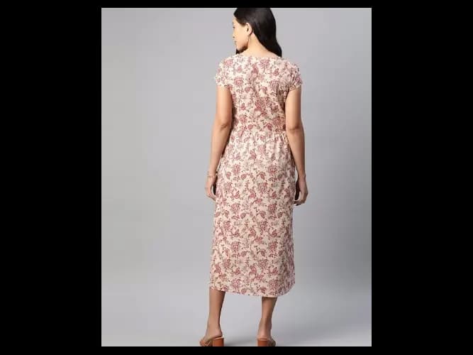 Floral Printed Cotton A-Line Dress (4)