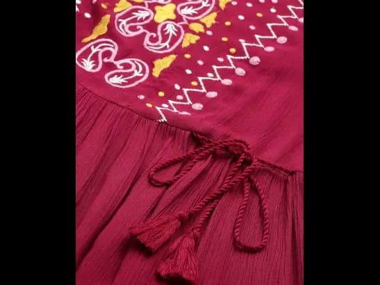 Red Floral Yoke Design A-Line Dress (3)