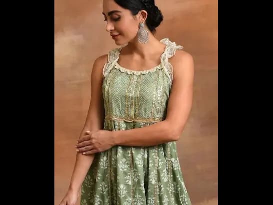 Ethnic Motifs Printed Gotta Patti Pure Cotton Anarkali Kurta