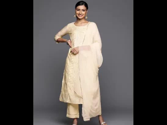 Ethnic Motifs Embroidered Thread Work Kurta With Trousers & Dupatta