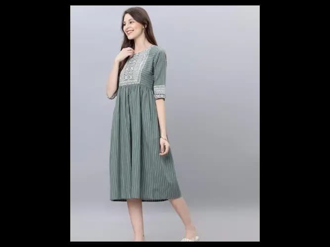 Green Striped Fit and Flare Dress (3)