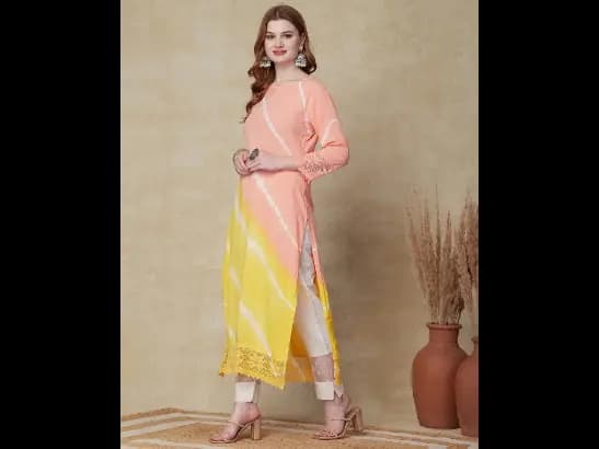 Women Tie & Dye Straight Kurta with Lace Border (2)