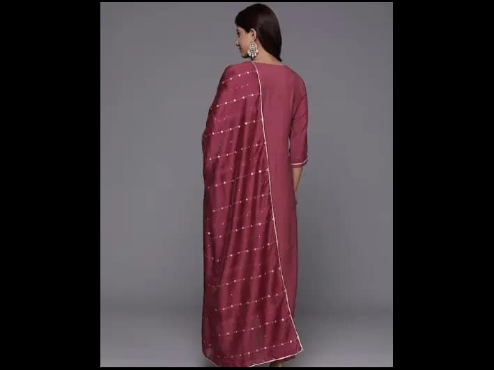 Floral Yoke Design Sequinned Kurta with Trousers & Dupatta (6)
