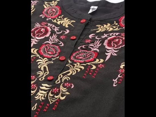 Black Floral Embroidered Mandarin Collar Top (3)