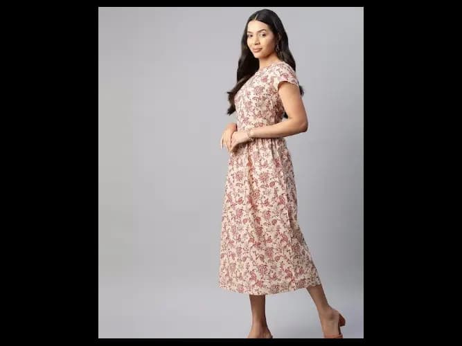 Floral Printed Cotton A-Line Dress (2)