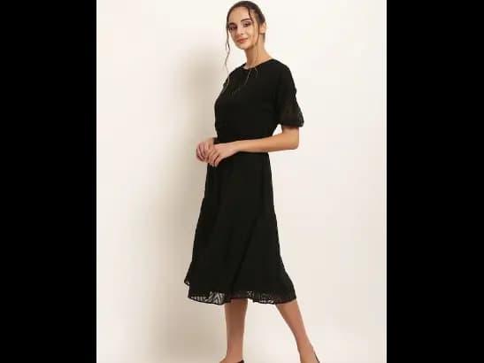 Black Lace Belted Tiered Midi Dress (2)