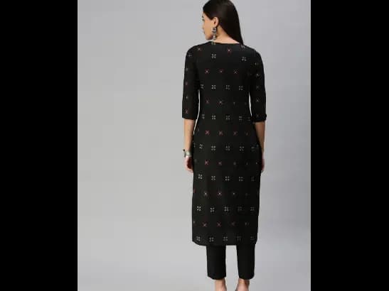Black Pure Cotton Geometric Woven Design Kurta with Trousers (5)
