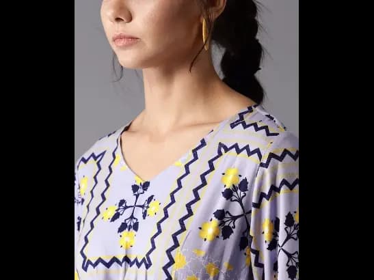 Blue & Mustard Printed Empire Dress (2)
