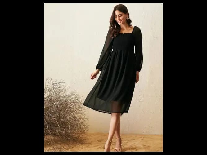 Puff Sleeve Georgette Empire Dress (2)