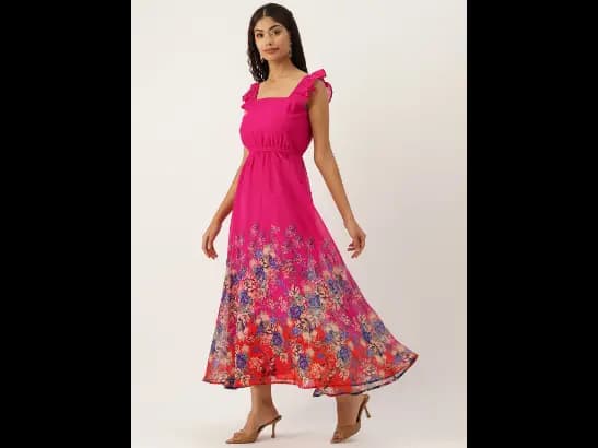 Floral Print Georgette Fit & Flare Maxi Dress