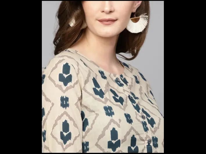 Beige & Blue Printed Kurta with Palazzos (2)