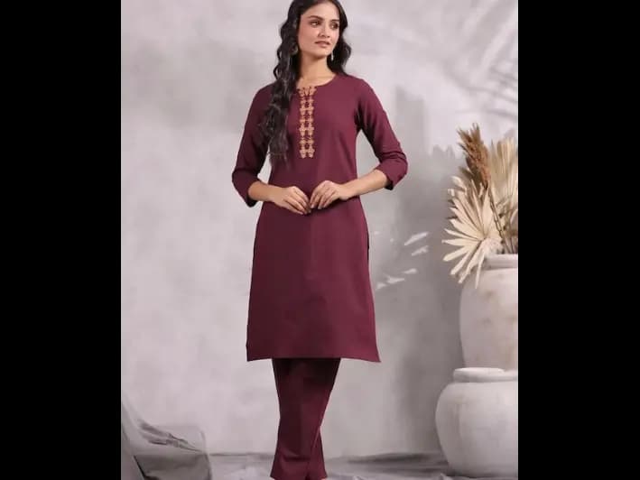 Yoke Design Regular Thread Work Pure Cotton Kurta with Trousers & With Dupatta (3)