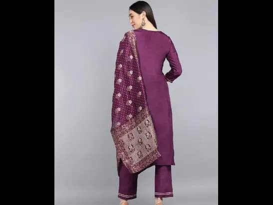 Burgundy Floral Printed Kurta with Trousers & With Dupatta (3)