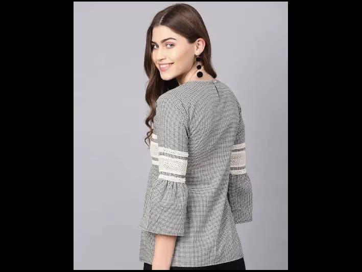 Black & Off-White Checked Empire Pure Cotton Top (6)