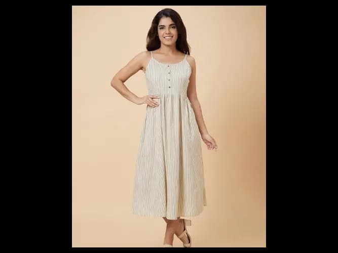 Striped A-Line Midi Dress (3)