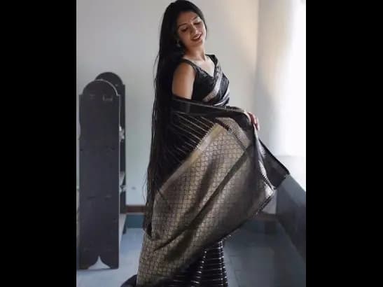 Black & Silver Toned Striped Zari Saree (3)