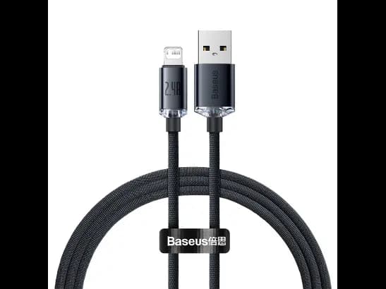 Baseus Crystal Shine Series Fast Charging Data Cable USB to iP 2.4A 1.2m Black - CAJY000001 - 8 MONTHS WARRANTY