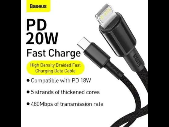 Baseus High Density 1M 20W Braided Fast Charging Data Cable Type-C to iP PD Black – CATLGD-01- 6 Months Warranty (3)