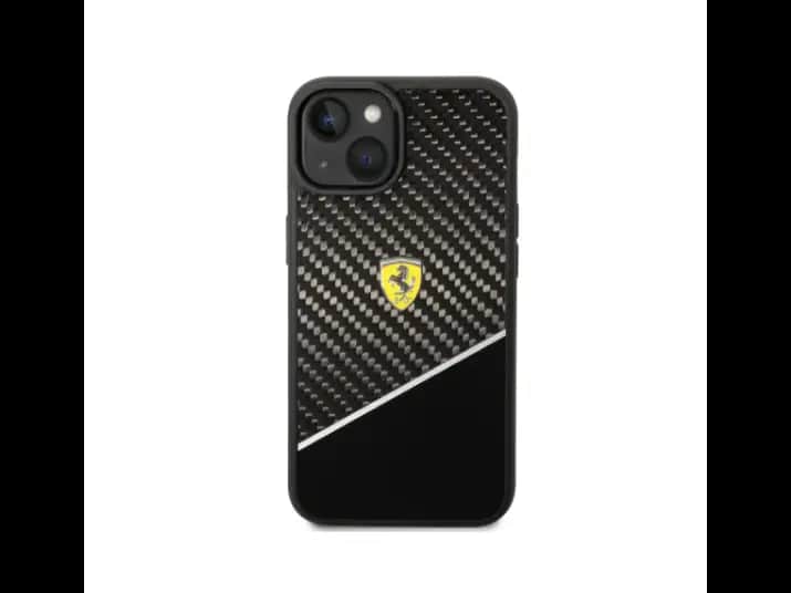 Ferrari Bimaterial Carbon Case & Polycarbonate & Silver Stripe iPhone 14 Compatibility