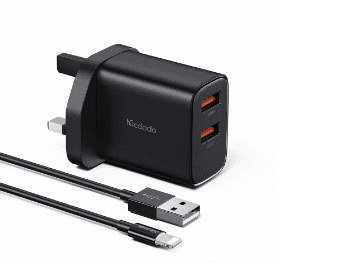 Mcdodo 12W Dual USB Port Charging Adapter + Lightning Cable - With 6 Months Warranty