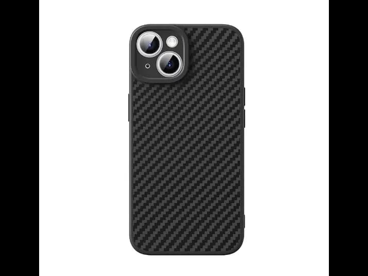 Baseus Synthetic Fiber Series Magnetic Phone Case for iP 15 Plus, Cluster Black (With tempered-glass screen protector and cleaning kit)