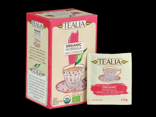 TEALIA ORGANIC MORINGA HIBISCUS ROSEHIPS- Double Chambered Envelope Tea Bag (1.5g x 20)