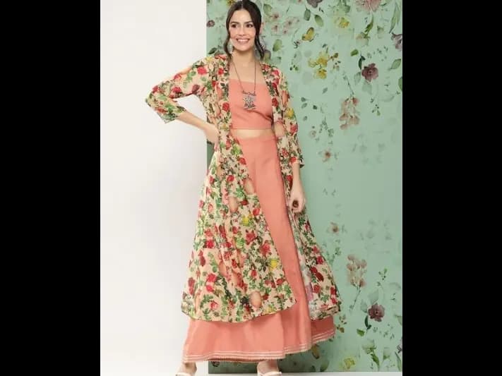 Peach-coloured solid Top with Palazzos - Cotton blend (2)
