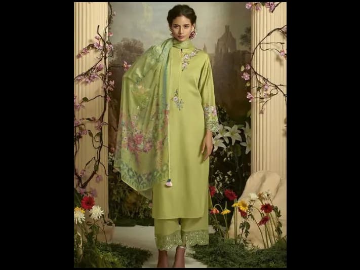 Floral Embroidered Regular Straight Kurta & Trousers With Dupatta