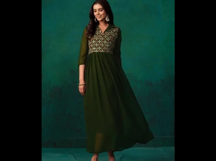 Ethnic Motifs Embroidered Shirt Collar Anarkali Kurta