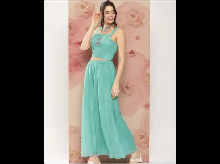 Top With Palazzos & Jacket - Poly Georgette (2)