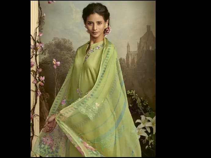 Floral Embroidered Regular Straight Kurta & Trousers With Dupatta (2)