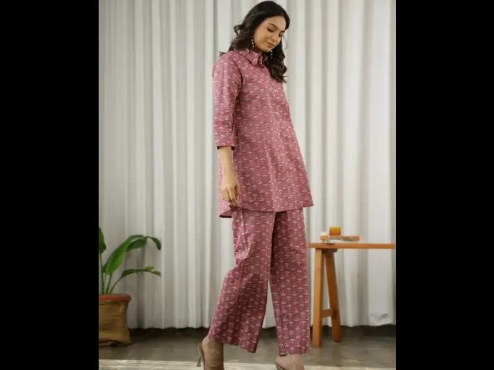 Floral Printed Pure Cotton Tunic With Palazzo - Pure Cotton (3)