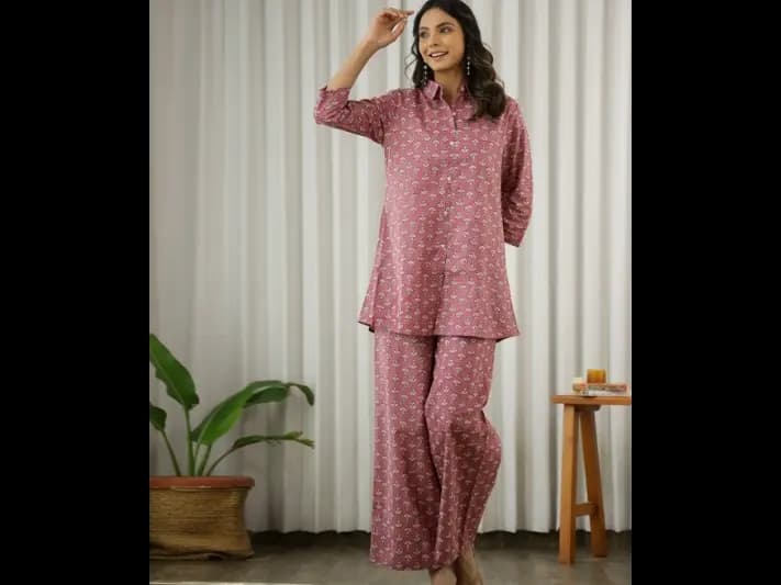 Floral Printed Pure Cotton Tunic With Palazzo - Pure Cotton