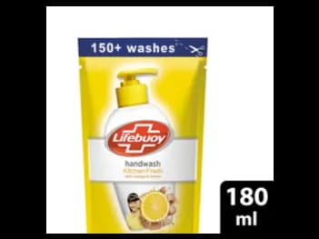Lifebuoy Kitchen Fresh Hand wash Pouch 180ml - The unique formula, with the power of lemons can remove 99.9 percent germs in just 10 seconds