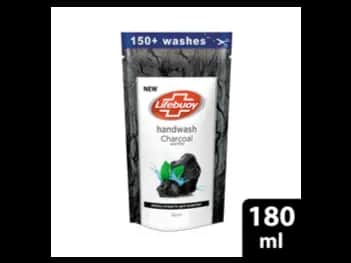 Lifebuoy Charcoal and Mint Handwash Refill Pouch 180ml - Lifebuoy with active natural shield, charcoal and mint for germ protection in 10 seconds.
