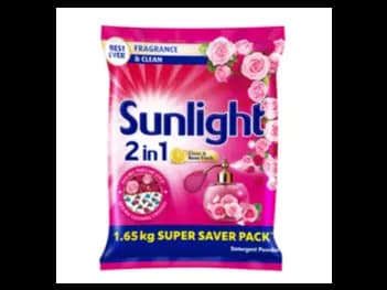 Sunlight Clean and Rose Fresh Detergent Powder 1.65 kg - leaves a refreshing lemon and rose scent.