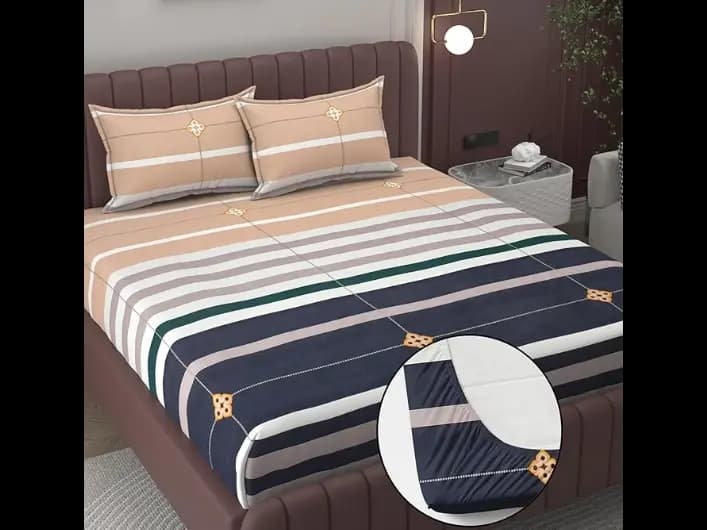 BELVOSTUM Elastic Fitted Bedsheets Double Bed | Bedsheet for Double Bed King Size | Bedsheets King Size Bed with 2 Pillow Covers | Elastic Bedsheet (60x72) inch (Cream Beige) (6)