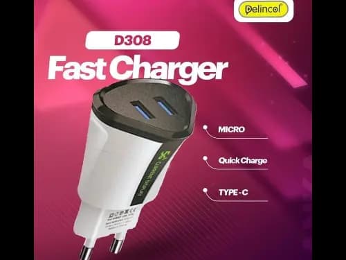 DELINCOL D308 CHARGER - QUICK CHARGER , DUAL USB CHARING PORTS , SAFE AND FAST (2)