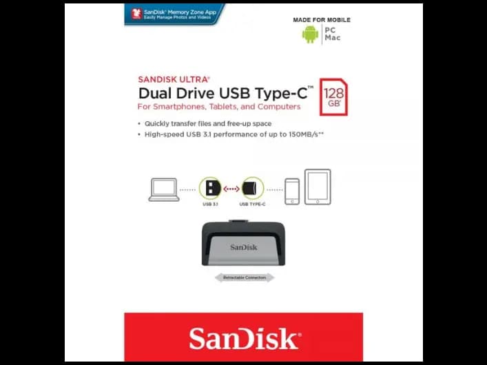 SanDisk Ultra Dual Drive 128GB USB Type-C Flash Drive with 1 Years Warranty (2)