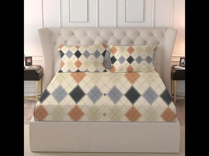BELVOSTUM Elastic Fitted Bedsheets Double Bed | Bedsheet for Double Bed King Size | Bedsheets King Size Bed with 2 Pillow Covers | Elastic Bedsheet (60x72) inch (Cream Beige) (2)