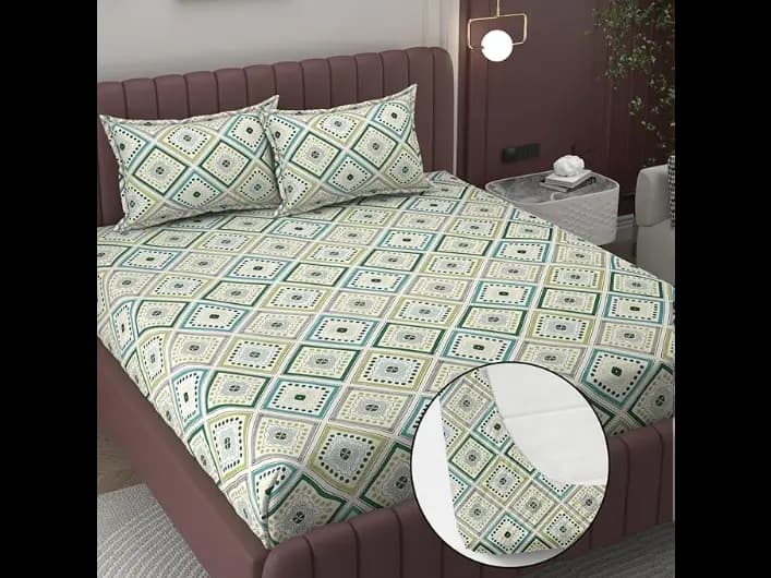 BELVOSTUM Elastic Fitted Bedsheets Double Bed | Bedsheet for Double Bed King Size | Bedsheets King Size Bed with 2 Pillow Covers | Elastic Bedsheet (60x72) inch (Cream Beige) (5)