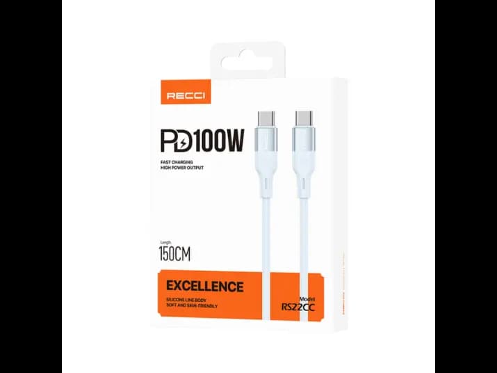 Recci RS22CC PD 100w Excellence Type-C To Type-C 150cm Cable Whit (4)