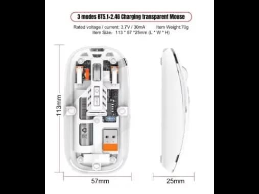 Mouse BT Wireless M233,Transparent Magnetic Mouse 2.4G Rechargeable for PC - White (2)