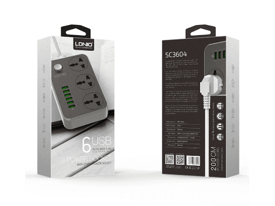 LDNIO SC3604 6 USB 3 Power Socket Extension Power Cord - Black (4)