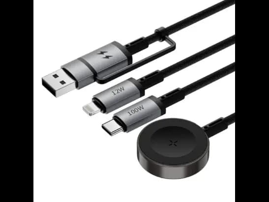 Wiwu Wi-C050 Legend Series 3in1 USB-A and Type-C to Lightning, Type-C Smart Watch Charging Cable 100W 1.2M (2)