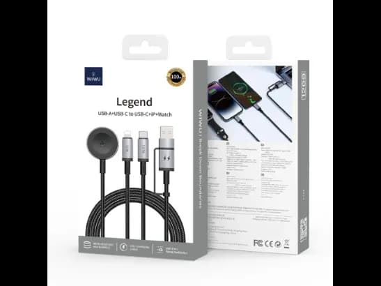 Wiwu Wi-C050 Legend Series 3in1 USB-A and Type-C to Lightning, Type-C Smart Watch Charging Cable 100W 1.2M (3)